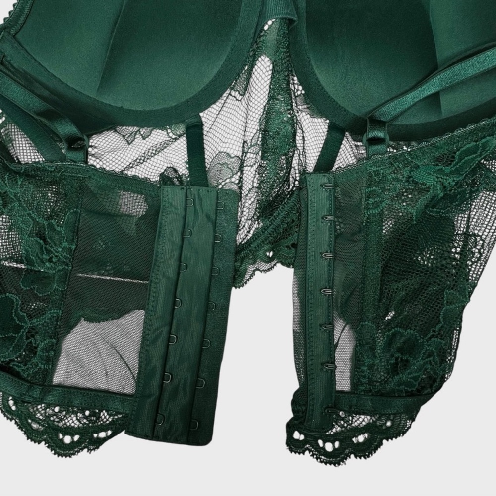 Victoria's Secret Very Sexy Push Up Bra Emerald Green Corset Top 36B LIKE NEW - Picture 9 of 12
